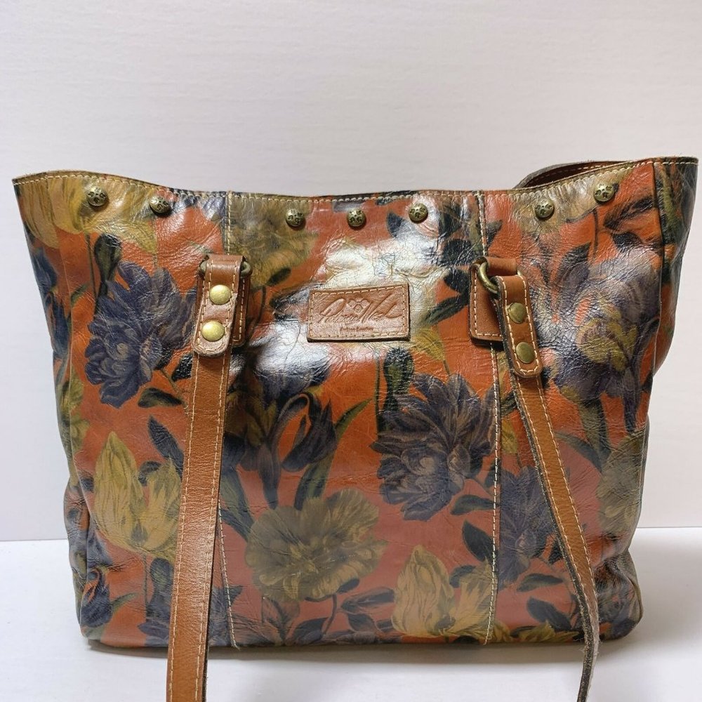 *Patricia Nash Brown & Multicolor Handbag Leather Print Tote Size Large
